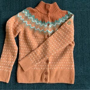 Fjallraven Rust & Aqua Fair Isle Mock Neck Sweater
